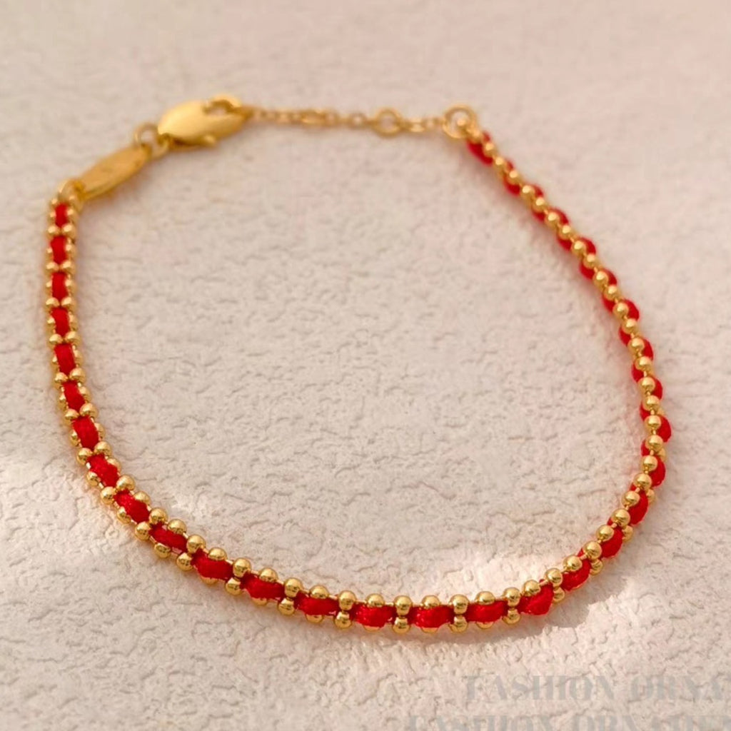 18k Gold Bead Red String