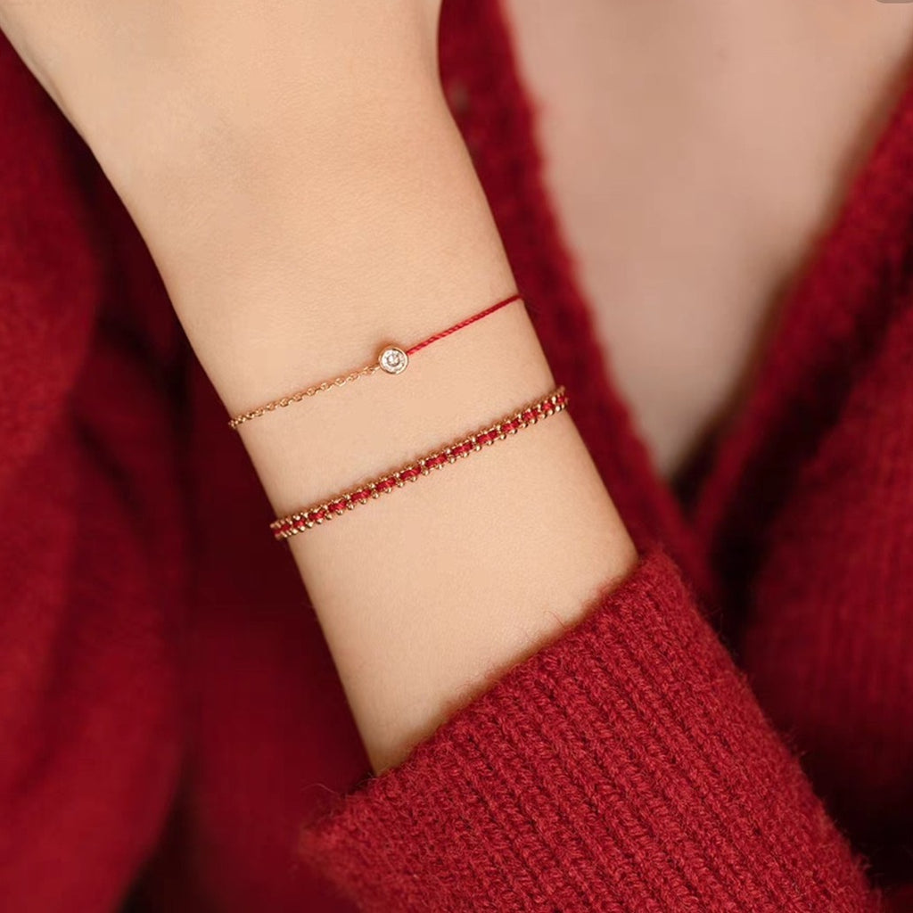 18k Gold Bead Red String