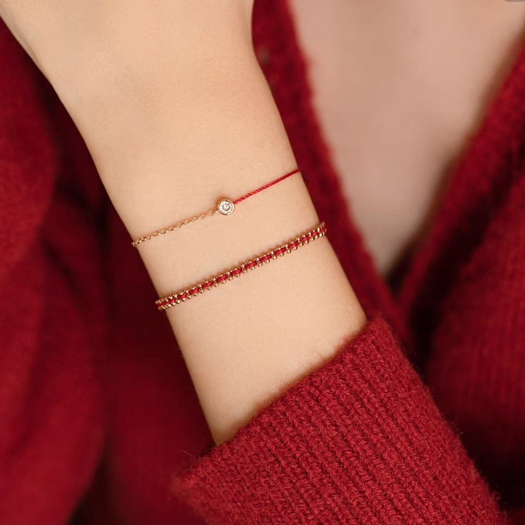 18k Gold Bead Red String