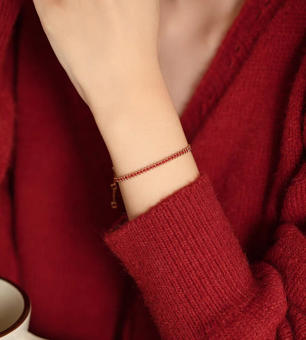 18k Gold Bead Red String