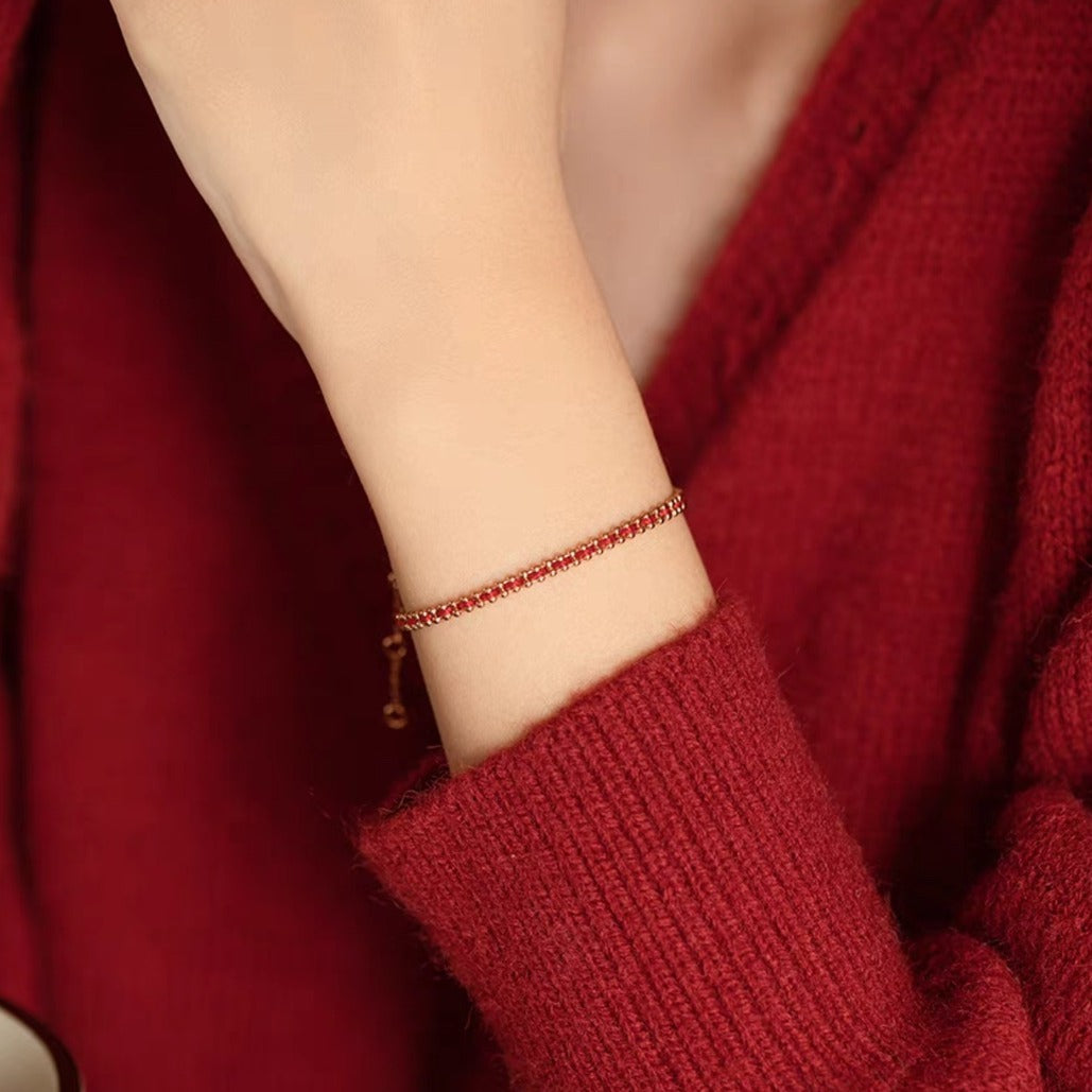 18k Gold Bead Red String