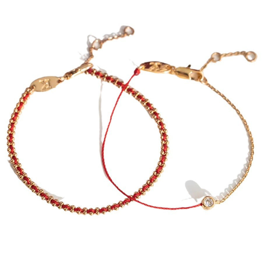 18k Gold Bead Red String